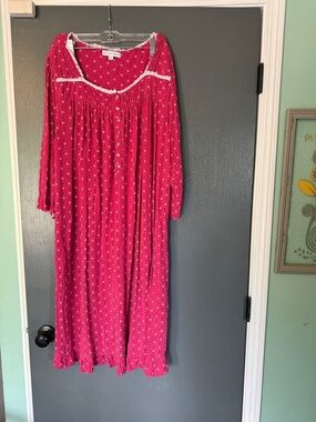 Eileen West Rose Pink Floral Nightgown Top with Lace Trim
